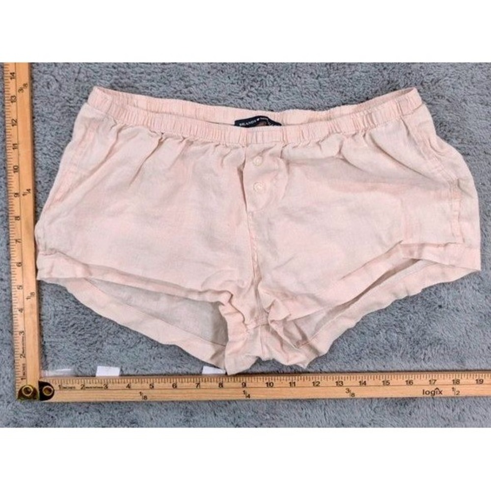 Brandy Melville Linen Shorts Womens One Size Cream Elastic Waist MH717A-Z140S